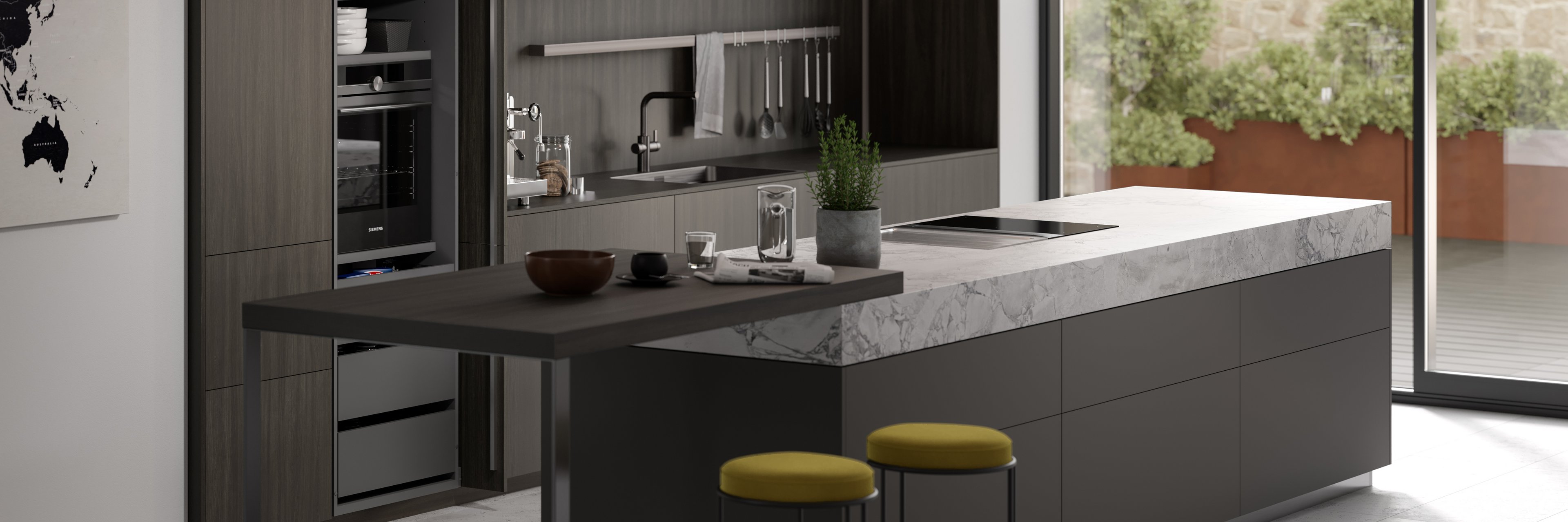 Präzise geplante Designküche mit Kochinsel